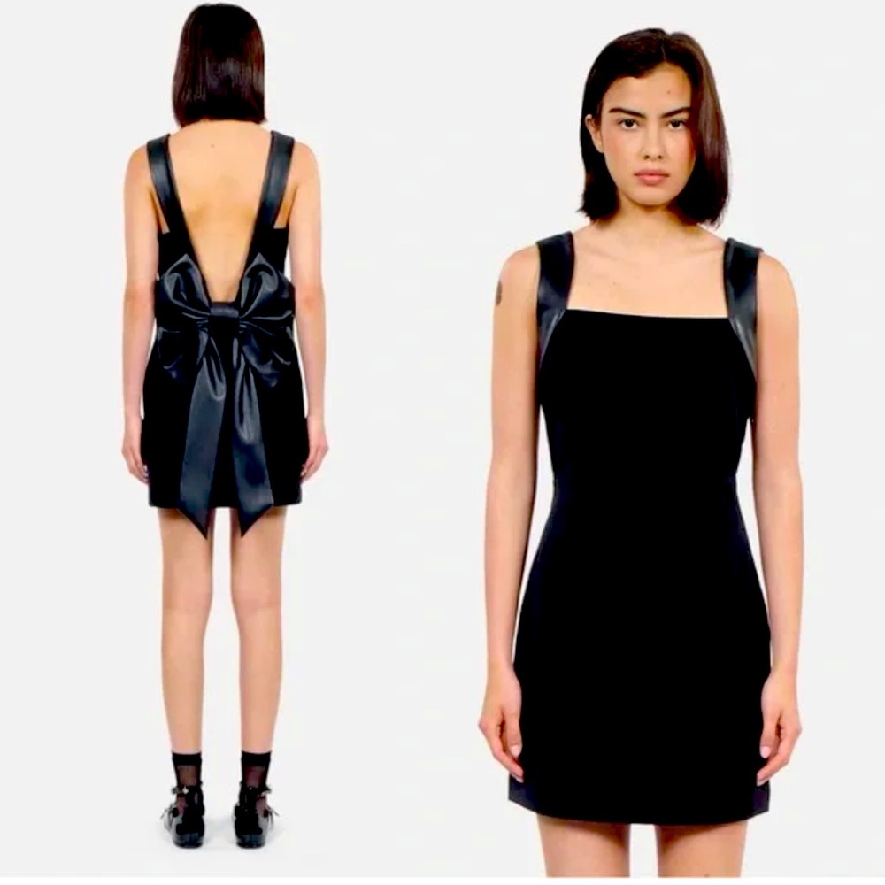 THE KOOPLES black faux leather back bow dress, NWT , sz 4 (L-XL)